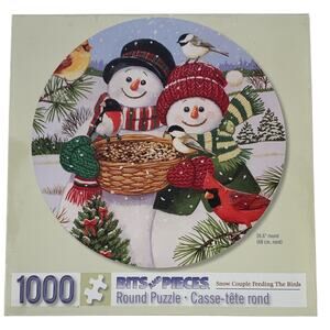 Bits And Piece 1000 Piece Jigsaw Puzzle Round Snow Couple Feeding Birds 26.6"